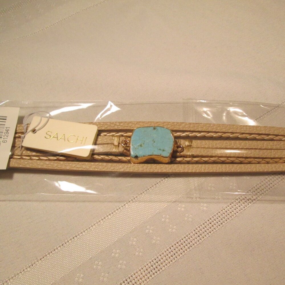 Saachi Braided Turquoise Bracelet-Beige BOHO Chic New - Picture 7 of 8